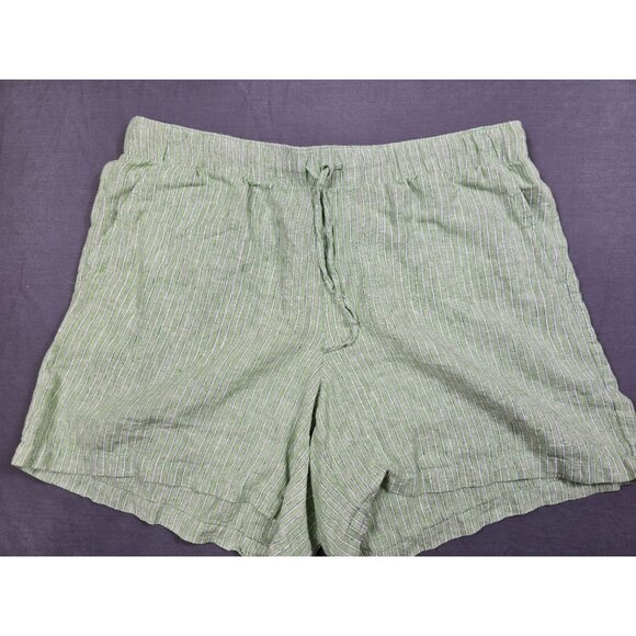 Lands' End Pants - Lands End Womens 2X High Rise Green Striped 100% Linen Shorts